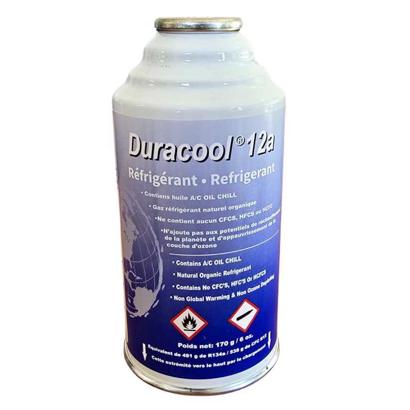 Canette Duracool 12a auto-obturante pour recharge de climatisation automobile.